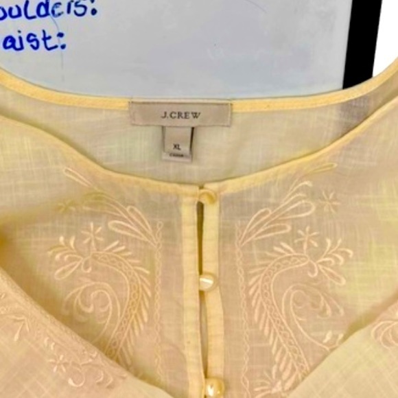 J Crew Ivory Linen Blend Embroidered 3/4 Sleeve Tunic Top Size XL Coastal Boho - Picture 8 of 16